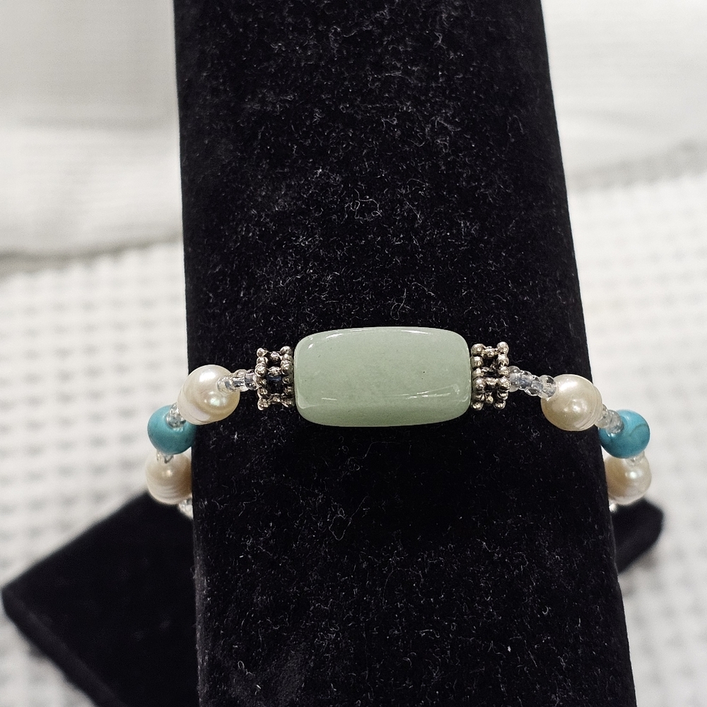 Pearl and Turquoise Bracelet, Necklace, and Ring Jewelry Bundle Set - Picture 3 of 15